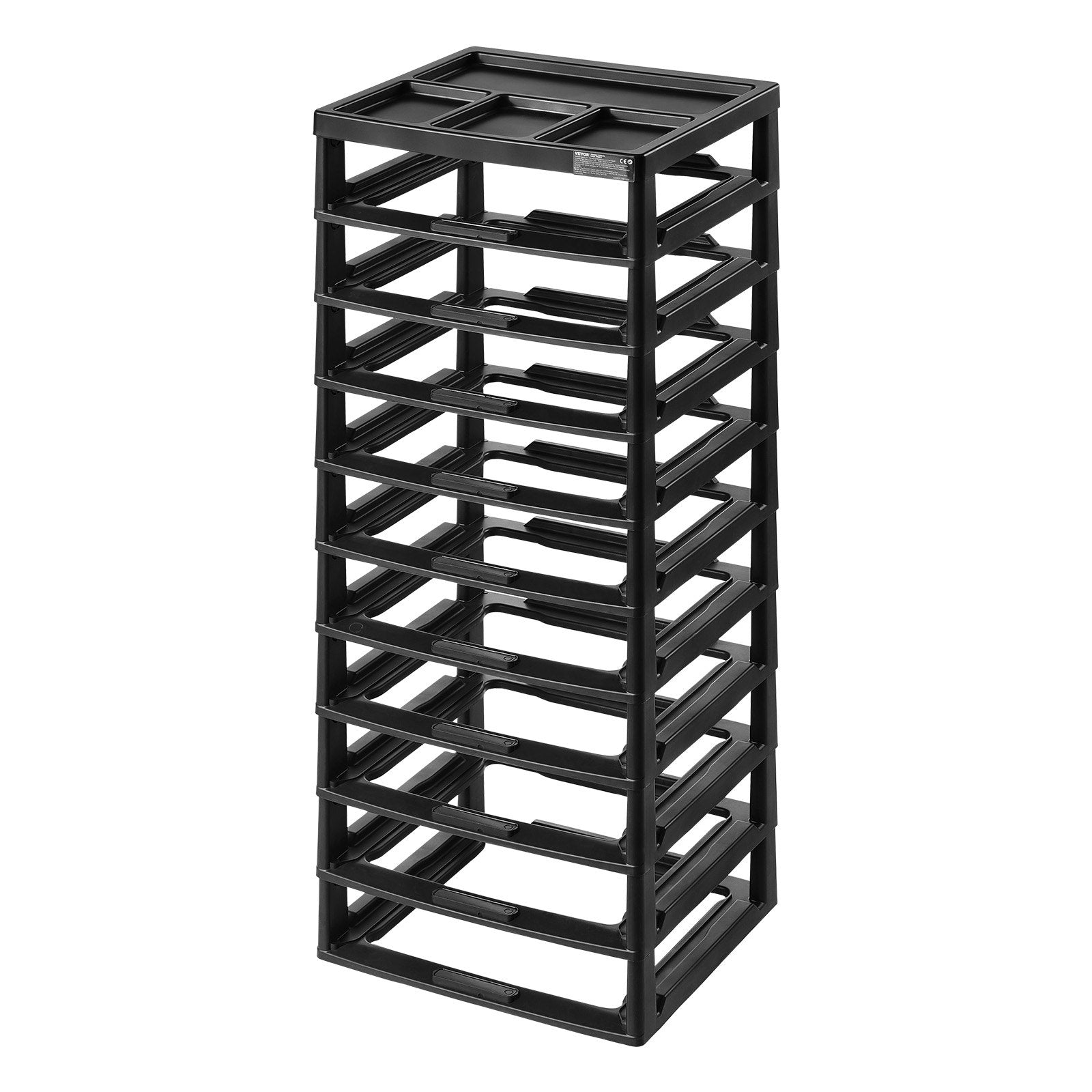 Plastic Storage Organizer 10-Tier Large Capacity with Organizer Top Black Frame