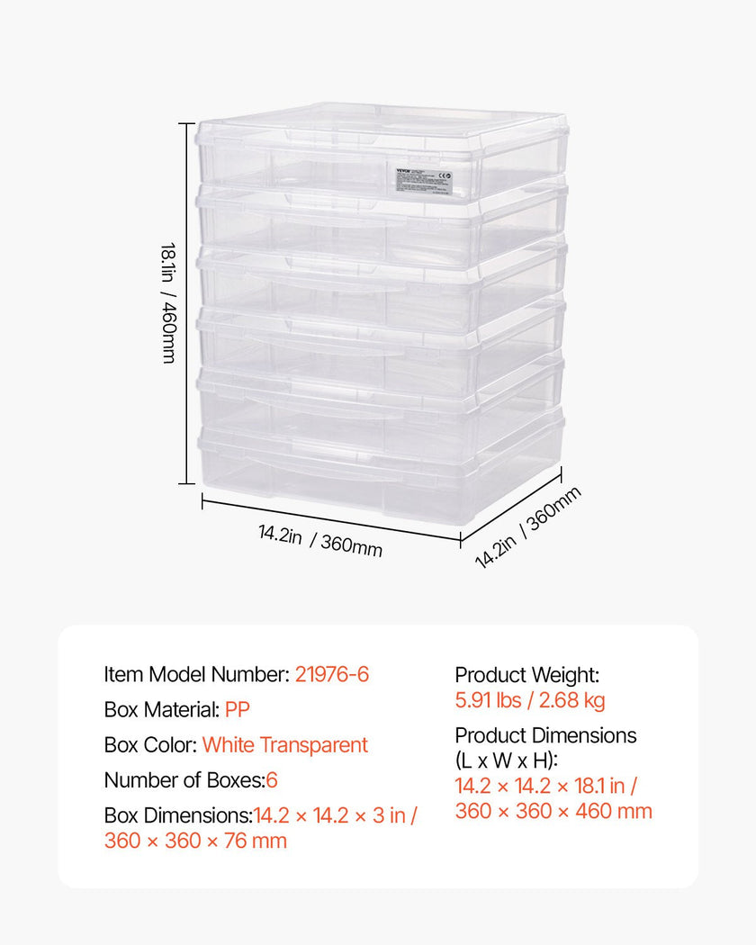 Scrapbook Paper Storage 6 Pack Stackable Plastic Board Game Boxes Clear Case
