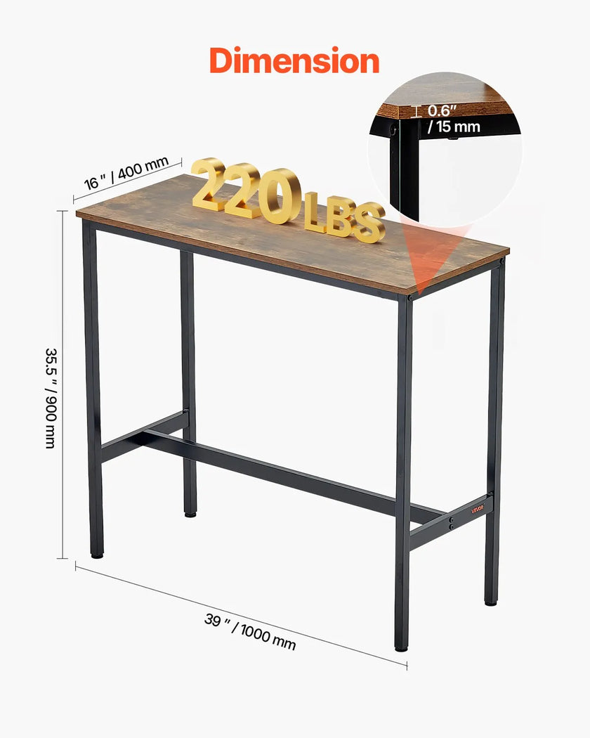 VEVOR Bar Table Height Pub Table Cocktail Counter Kitchen Dining 39x16x35.5 in