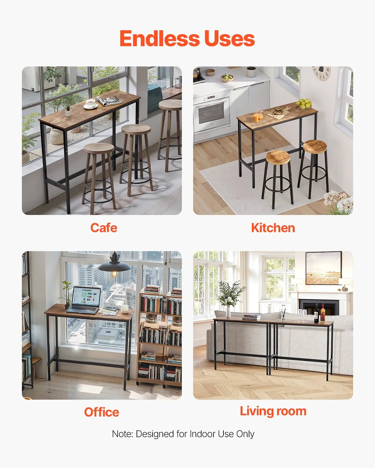 VEVOR Bar Table Height Pub Table Cocktail Counter Kitchen Dining 39x16x35.5 in
