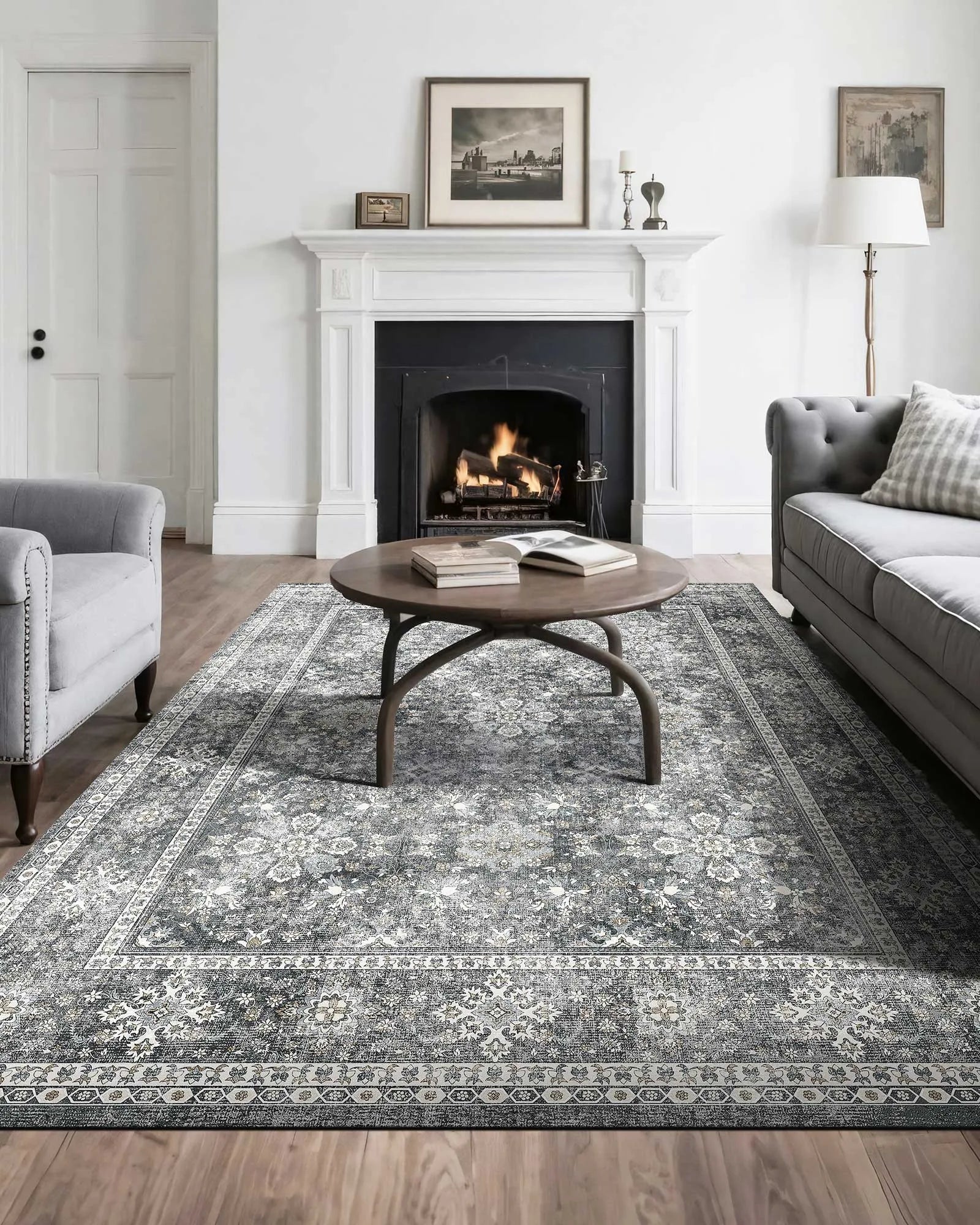 VEVOR Large Area Rug 8x10 ft Anti-Skid and Tear-Resistant Floor Mat Vintage Gray