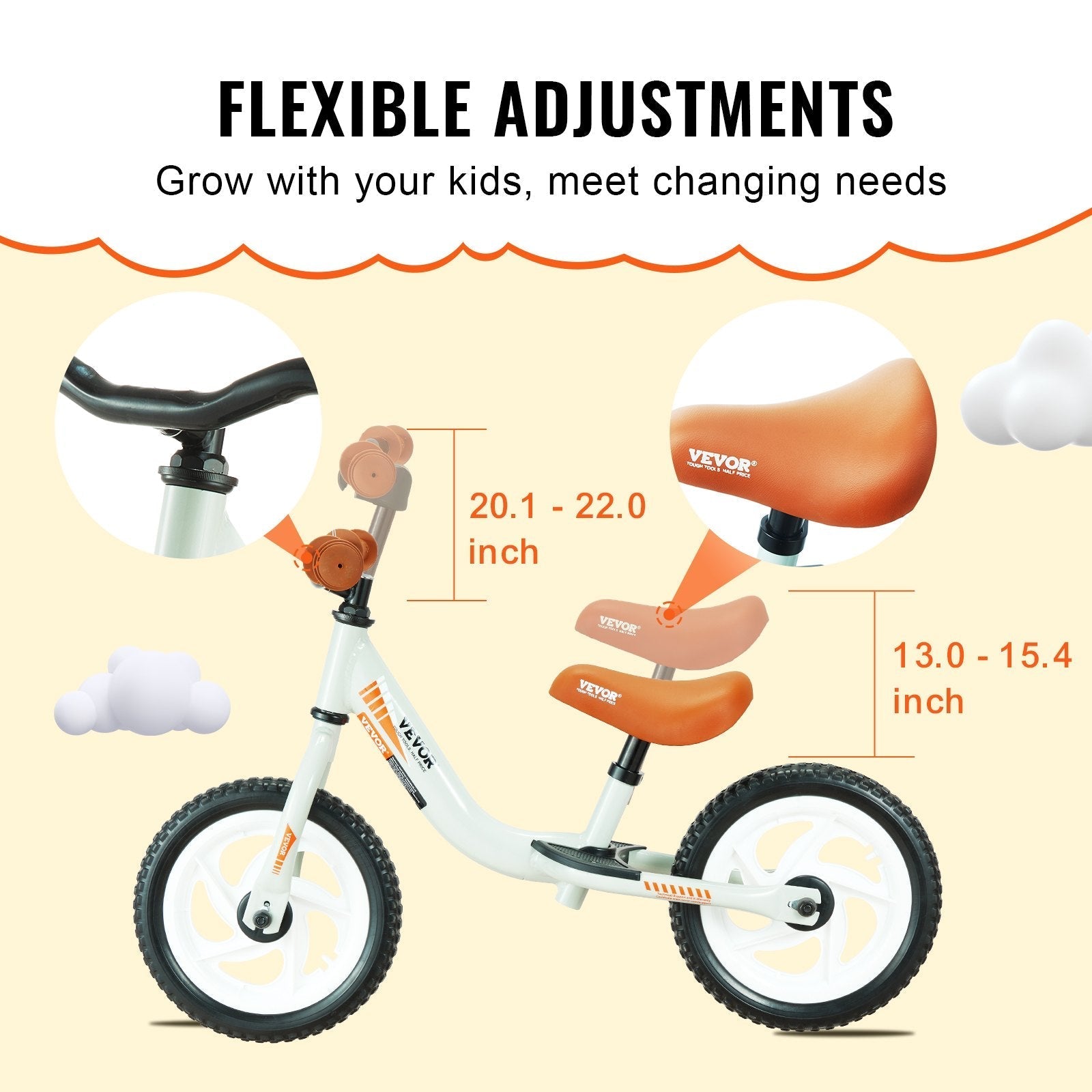 VEVOR Toddler Balance Bike, Lightweight Aluminum Alloy Balance Bicycle for Kids, with Adjustable Seat & Handlebar, 12