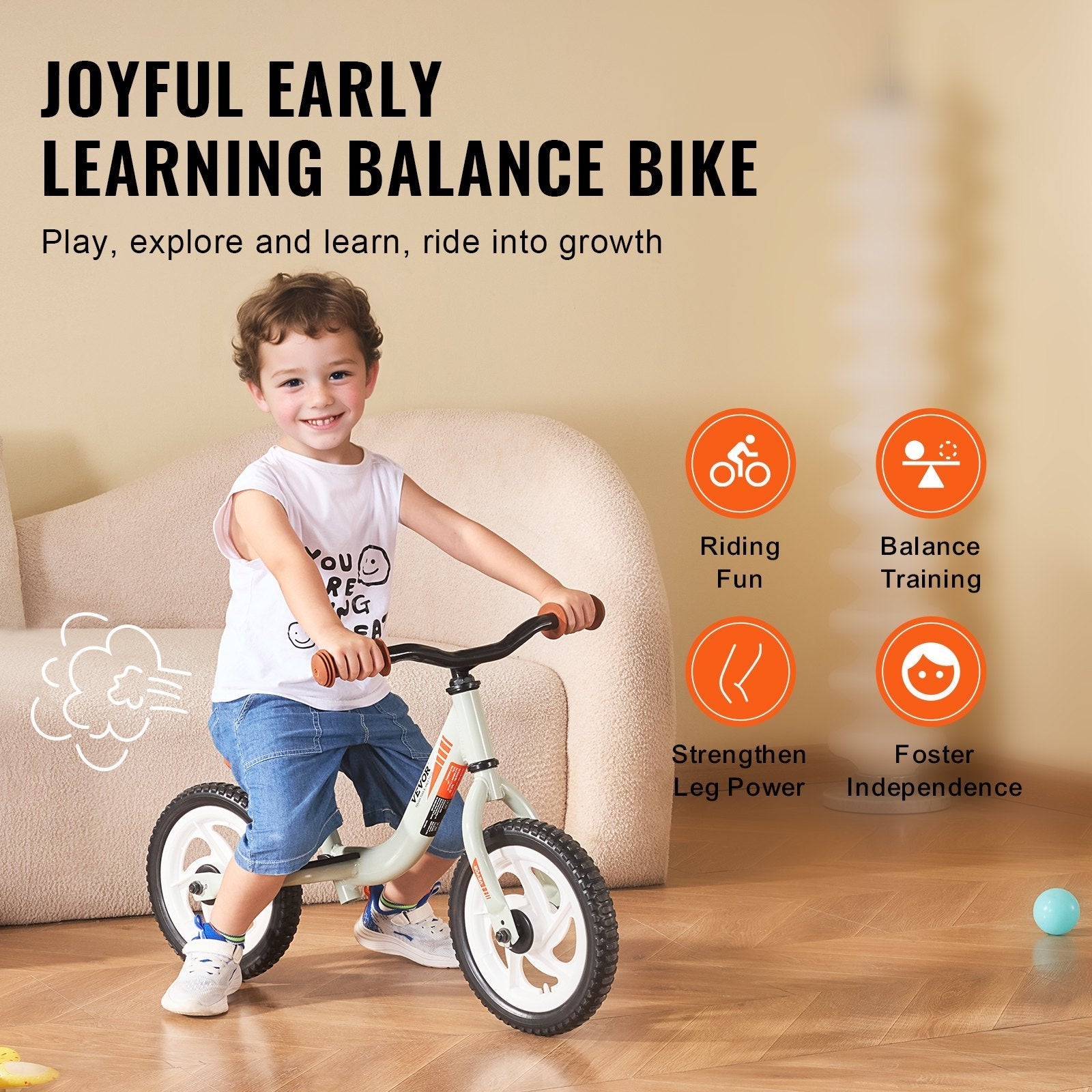 VEVOR Toddler Balance Bike, Lightweight Aluminum Alloy Balance Bicycle for Kids, with Adjustable Seat & Handlebar, 12