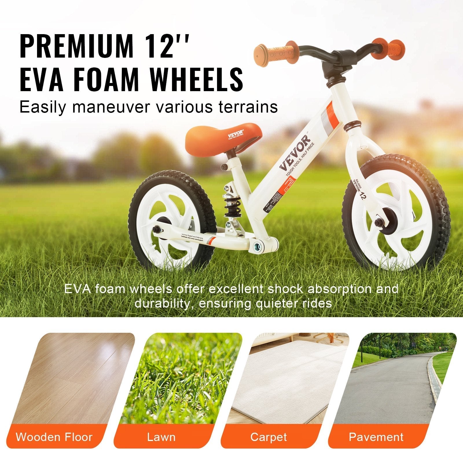 VEVOR Toddler Balance Bike, Carbon Steel Balance Bicycle for Kids with Adjustable Seat & Handlebar, 12