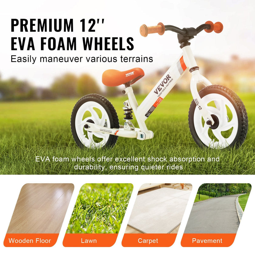 VEVOR Toddler Balance Bike, Carbon Steel Balance Bicycle for Kids with Adjustable Seat & Handlebar, 12