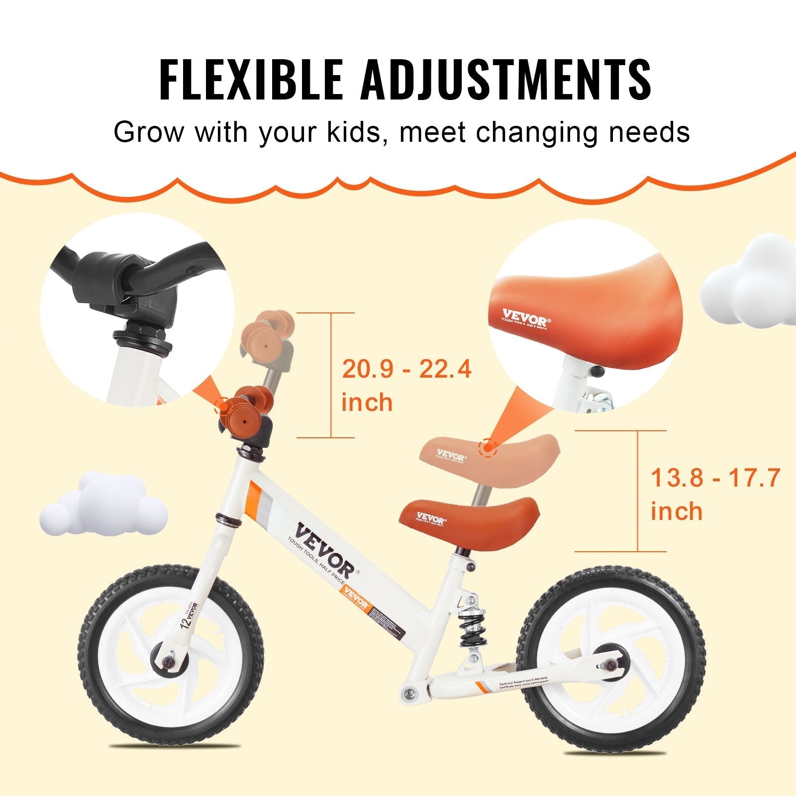 VEVOR Toddler Balance Bike, Carbon Steel Balance Bicycle for Kids with Adjustable Seat & Handlebar, 12