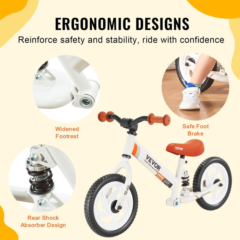 VEVOR Toddler Balance Bike, Carbon Steel Balance Bicycle for Kids with Adjustable Seat & Handlebar, 12