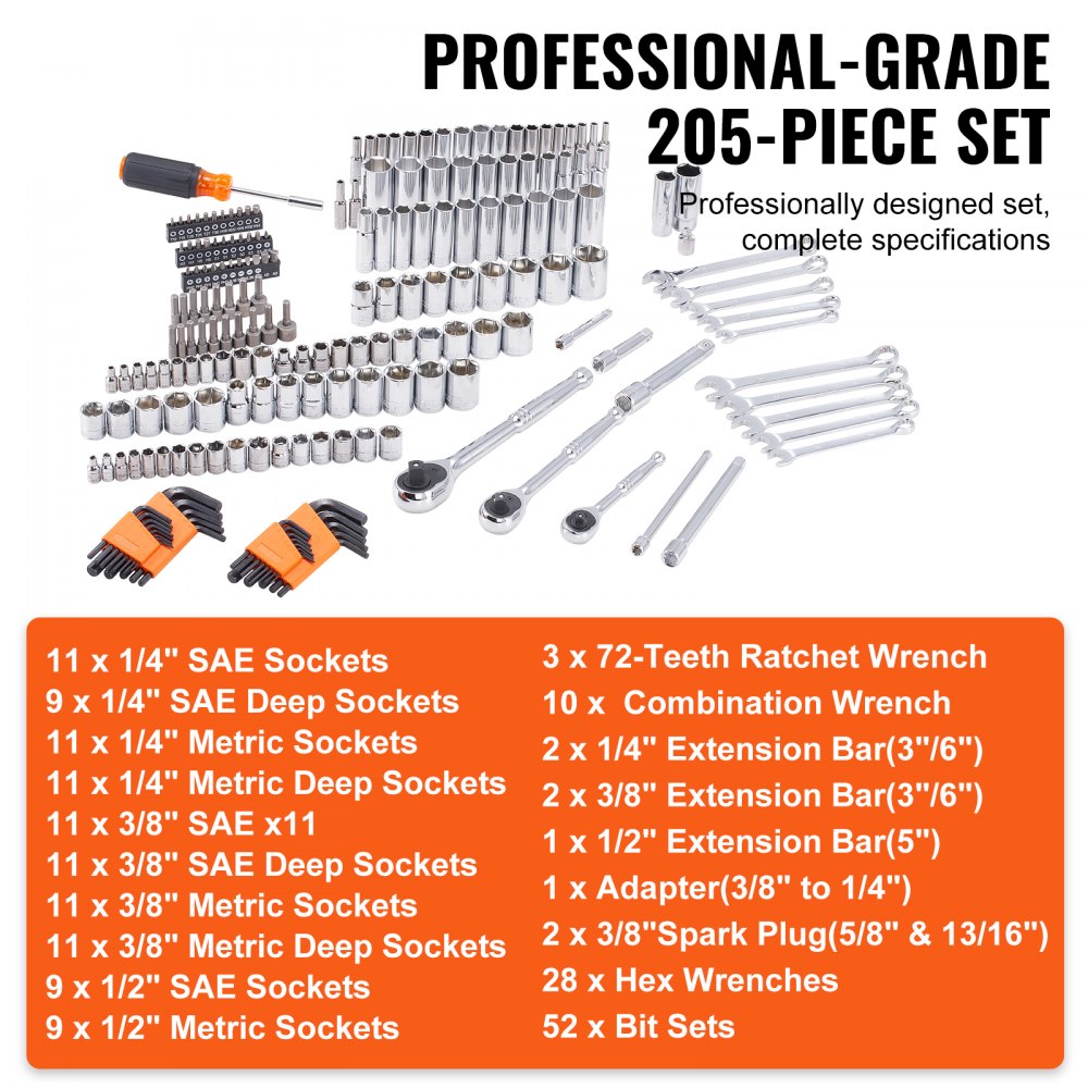 VEVOR Mechanics Tool Set and Socket Set, 1/4