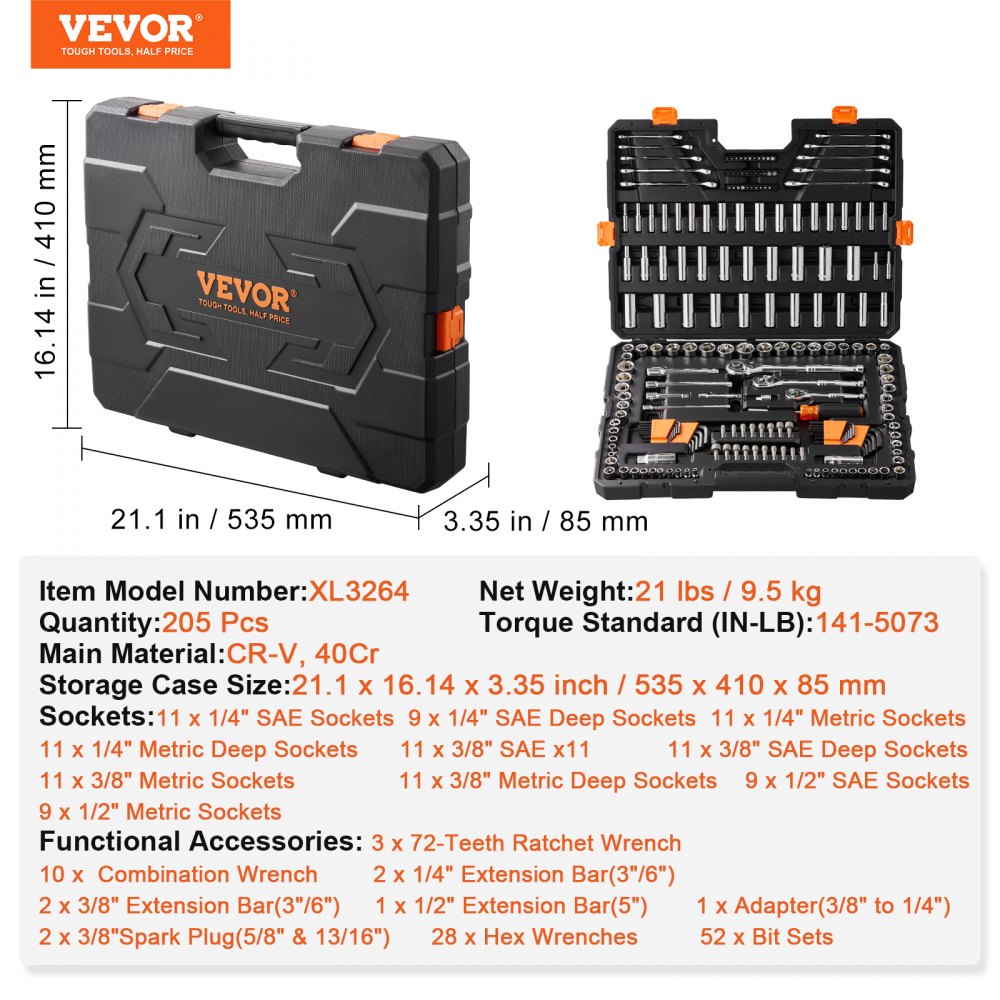 VEVOR Mechanics Tool Set and Socket Set, 1/4