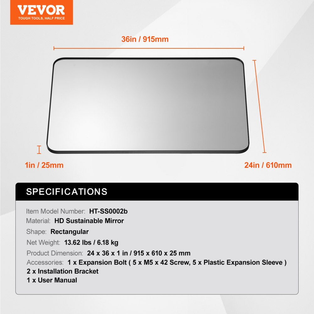 VEVOR Square Wall Mounted Mirror 24