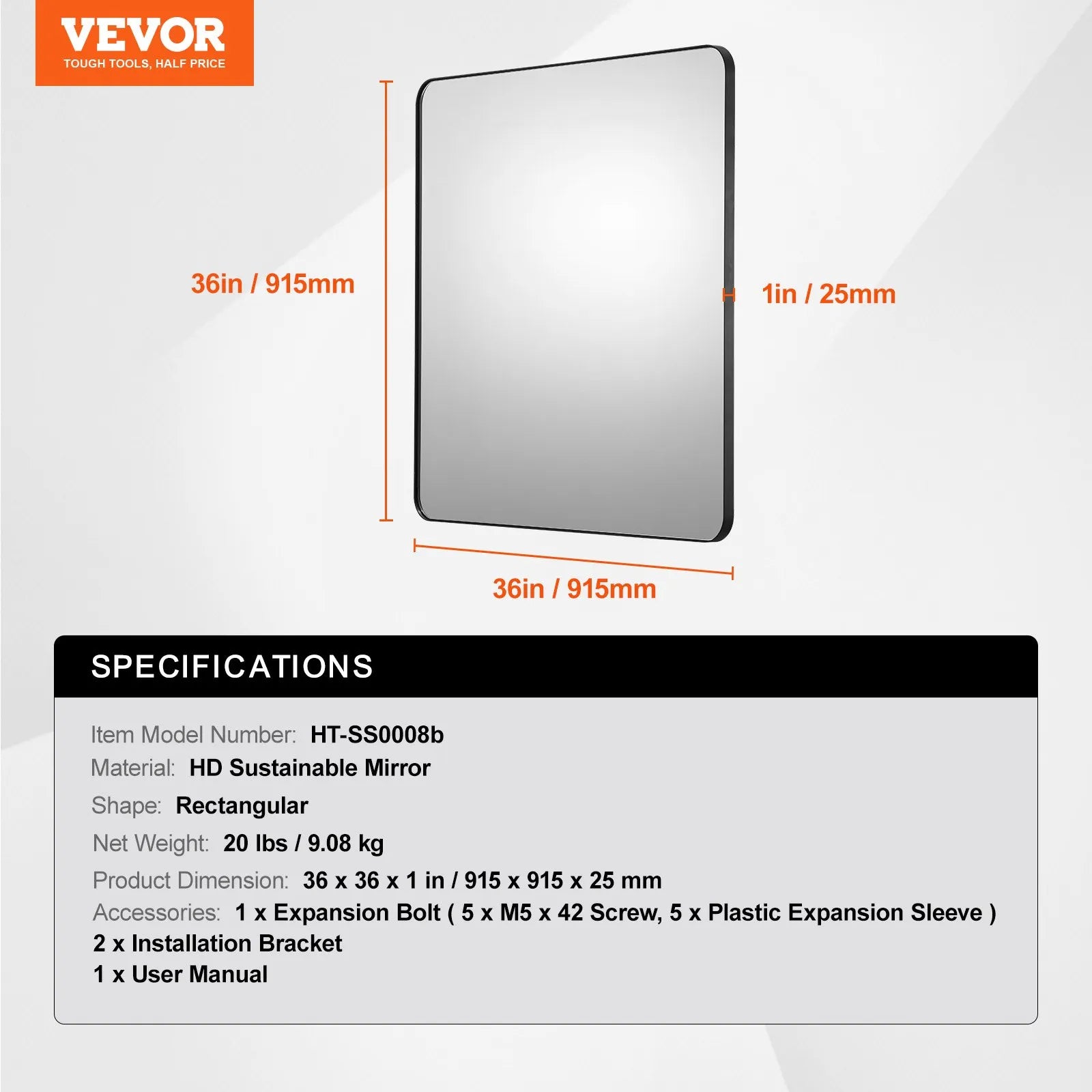 VEVOR Square Wall Mounted Mirror 22