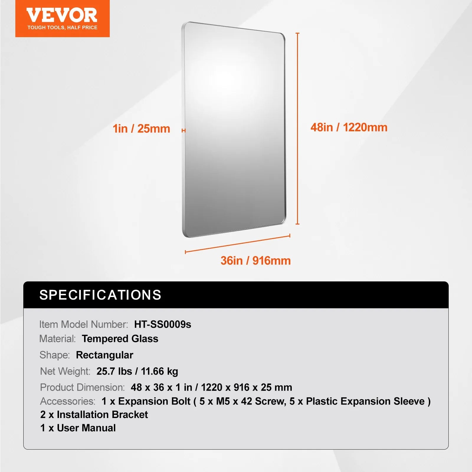 VEVOR Square Wall Mounted Mirror 36