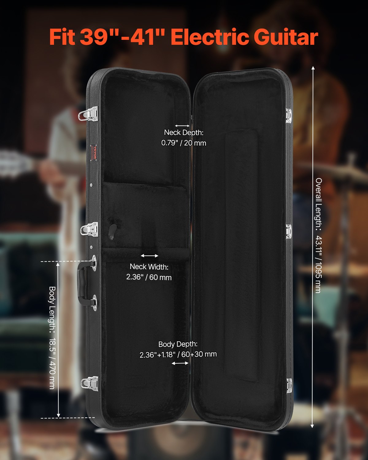 VEVOR Electric Guitar Hard Case 43.11 in With Lock And Key for Electric Guitar