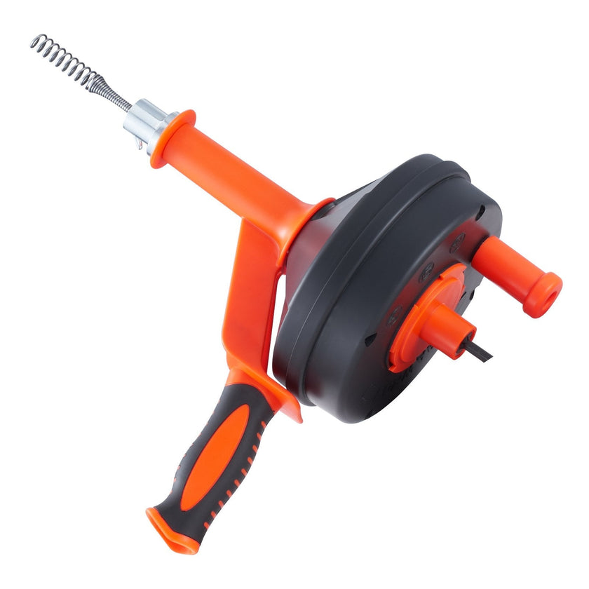 VEVOR Drain Auger, 25ft 1/4in Heavy Duty Flexible Drum Plumbing Drain Snake with Drill Adapter, Use Manually/Powered Steel Cable Clog Remover, Kitchen Bathrom Shower Sink with Gloves Handfeed Control