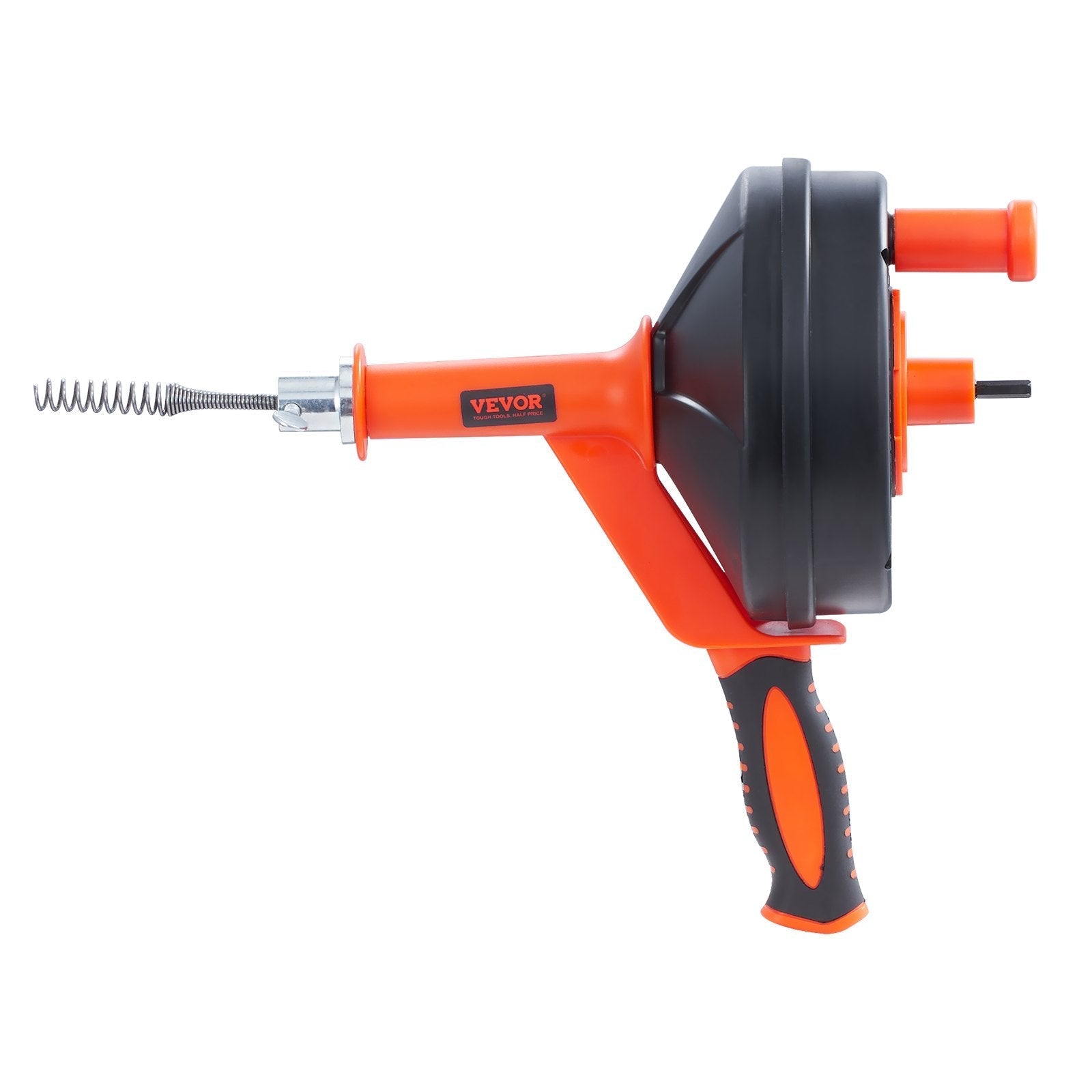 VEVOR Drain Auger, 25ft 1/4in Heavy Duty Flexible Drum Plumbing Drain Snake with Drill Adapter, Use Manually/Powered Steel Cable Clog Remover, Kitchen Bathrom Shower Sink with Gloves Handfeed Control