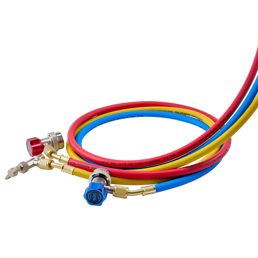 VEVOR AC Manifold Gauge Set for R134a, R404A, R1234yf & R22 – 3-Way Diagnostic Gauge Kit with 5 ft Hoses & Accessories