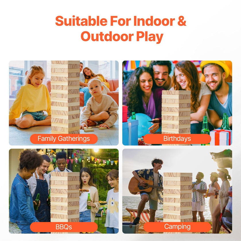 VEVOR Tumbling Timber Toy 54 Blocks Tumble Tower Blocks Game Pine Wood Crate