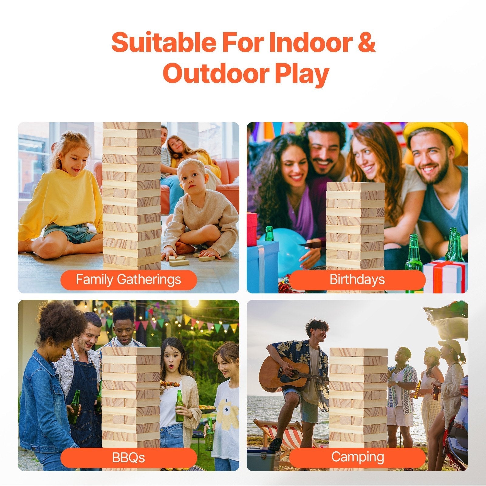 VEVOR Tumbling Timber Toy 54 Blocks Tumble Tower Blocks Pine Wood Crate Multiple