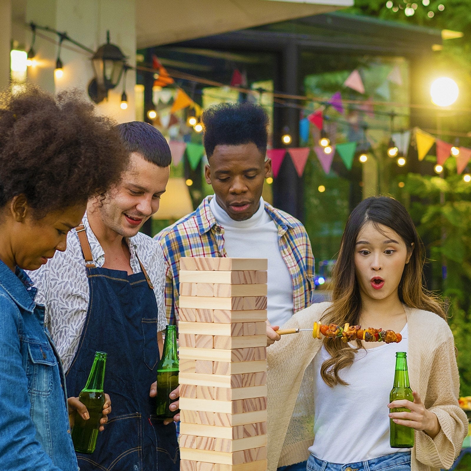 VEVOR Tumbling Timber Toy 60 Blocks Giant Tumble Tower Blocks Game Pine Wood Box