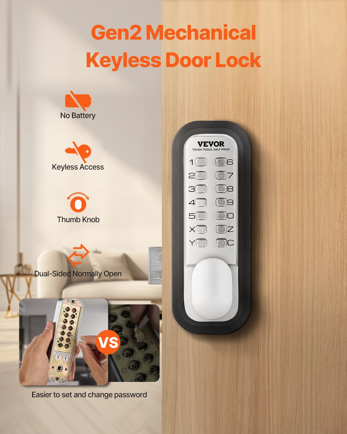 VEVOR Mechanical Keyless Entry Door Lock 14 Key Mechanical Door Lock Single-Side