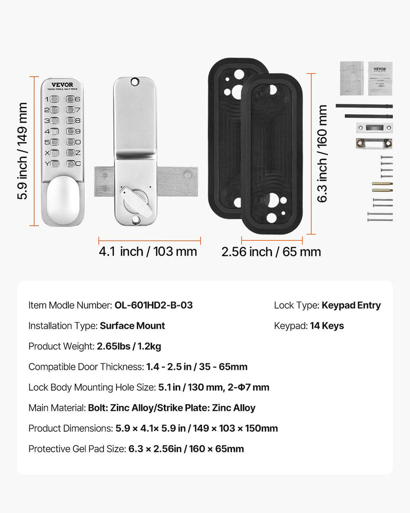 VEVOR Mechanical Keyless Entry Door Lock 14 Key Mechanical Door Lock Single-Side