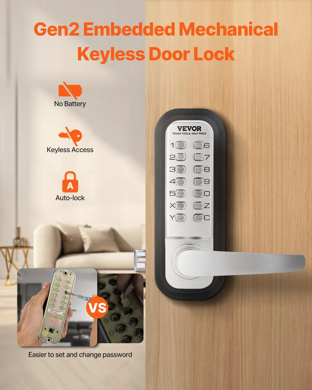 VEVOR Mechanical Keyless Entry Door Lock 14 Key Mechanical Door Lock for Home