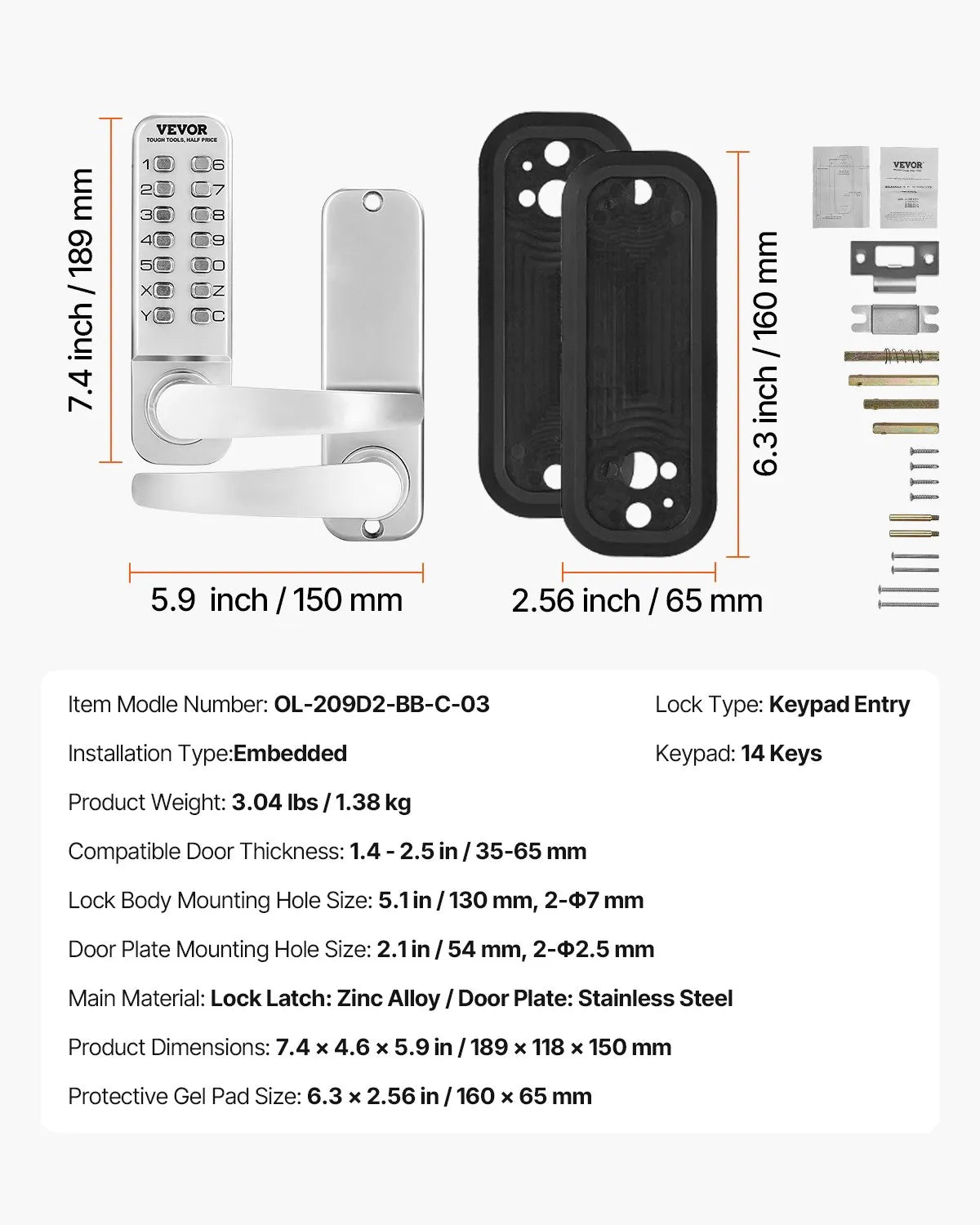 VEVOR Mechanical Keyless Entry Door Lock 14 Key Mechanical Door Lock for Home