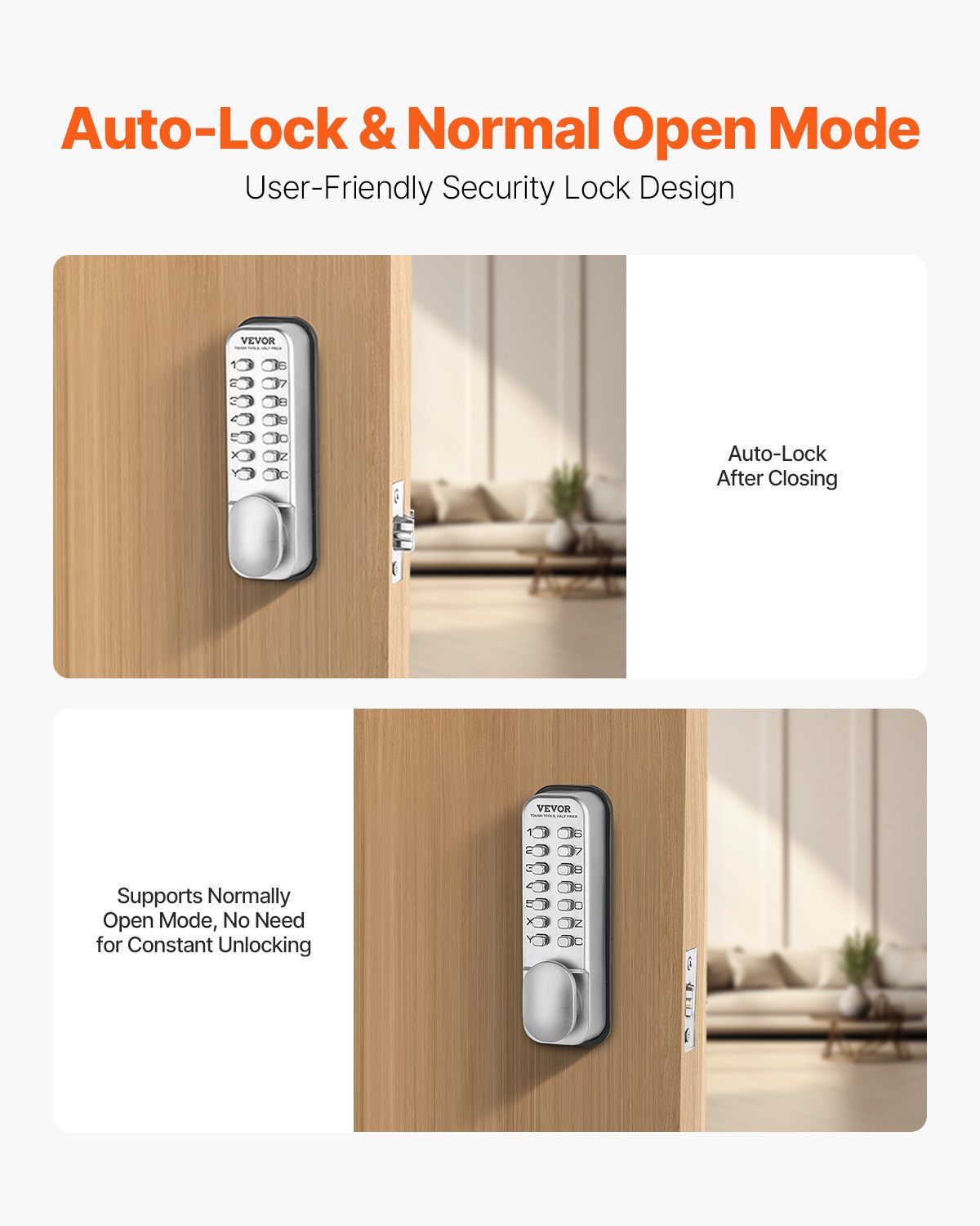 VEVOR Mechanical Keyless Entry Door Lock 14 Key Mechanical Keypad Door Knob Home