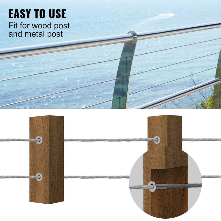 VEVOR Cable Railing Kit, 82pcs 316 Stainless Steel Protective Protector Sleeves, Fit 1/8\'\' or 3/16\'\' Cable Railing System for Stair Railing, Deck Railing, DIY Balustrade, Cable Railing Hardware
