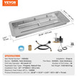 VEVOR 24 x 8 inch Drop-in Fire Pit Pan, Rectangular Stainless Steel Fire Pit Burner Kit, Natural & Propane Gas Fire Pan 120,000 BTU with H-Burner for Indoor or Outdoor Use