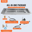 VEVOR 30 x 10 inch Drop-in Fire Pit Pan, Rectangular Stainless Steel Fire Pit Burner Kit, Natural & Propane Gas Fire Pan 125,000 BTU with H-Burner for Indoor or Outdoor Use