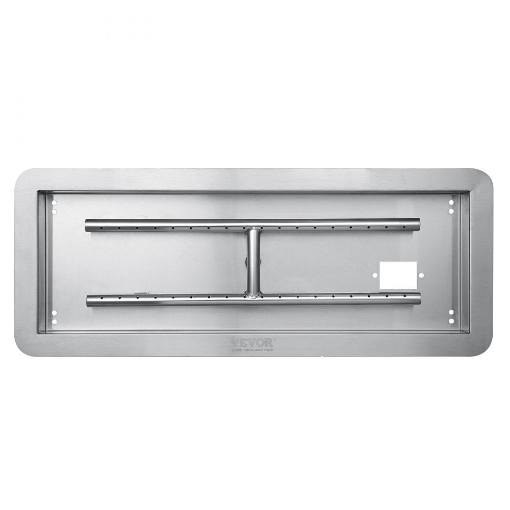 VEVOR 30 x 10 inch Drop-in Fire Pit Pan, Rectangular Stainless Steel Fire Pit Burner Kit, Natural & Propane Gas Fire Pan 125,000 BTU with H-Burner for Indoor or Outdoor Use