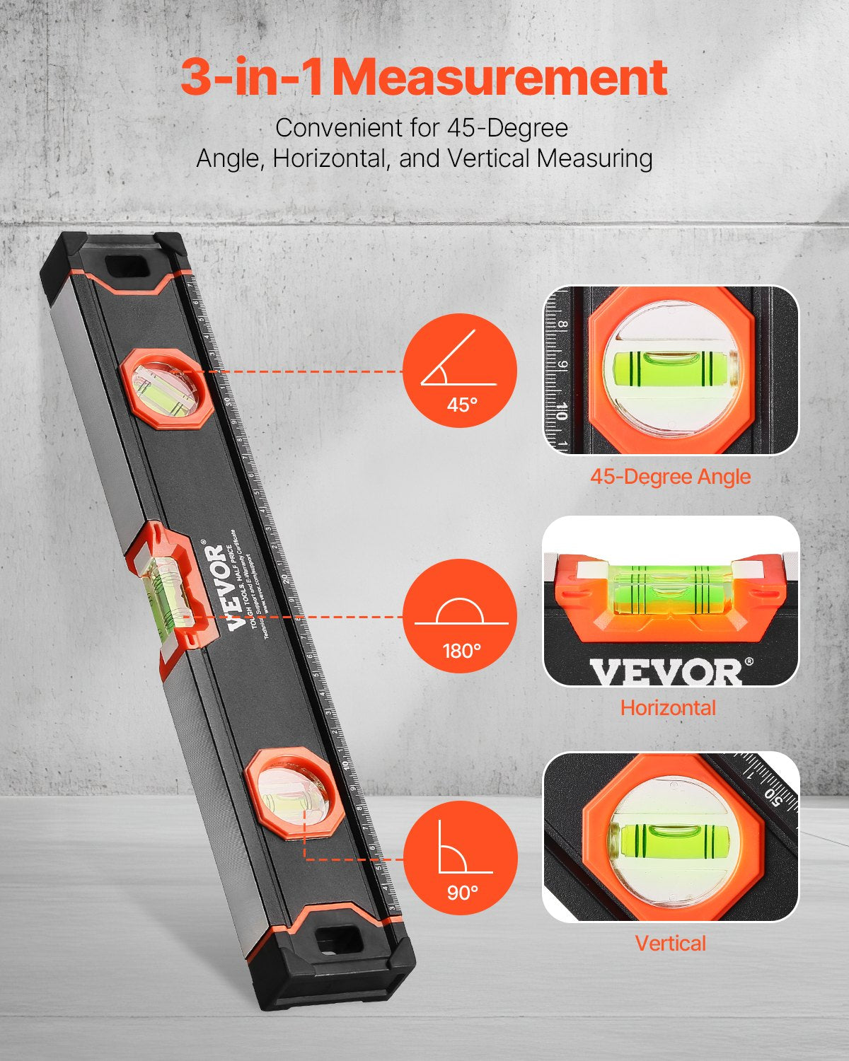 VEVOR 6 PCS Magnetic Torpedo Level 78/48/32/24/16/10 In Leveler with Bubble Vial