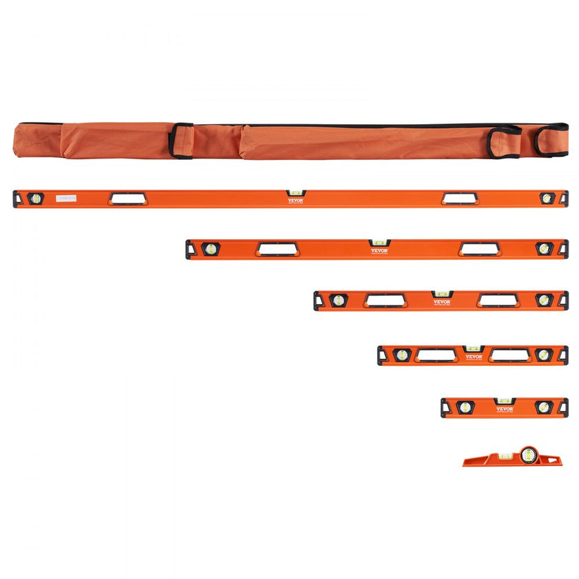VEVOR Magnetic Torpedo Level, 78/48/32/24/16/10 in Mechanical Level Set, Bubble Vials Ruler for 45/90/180 Degree, Aluminum Alloy Leveler Tool w/ Viewing Window, Shock-Resistant for Plumbing, Wood