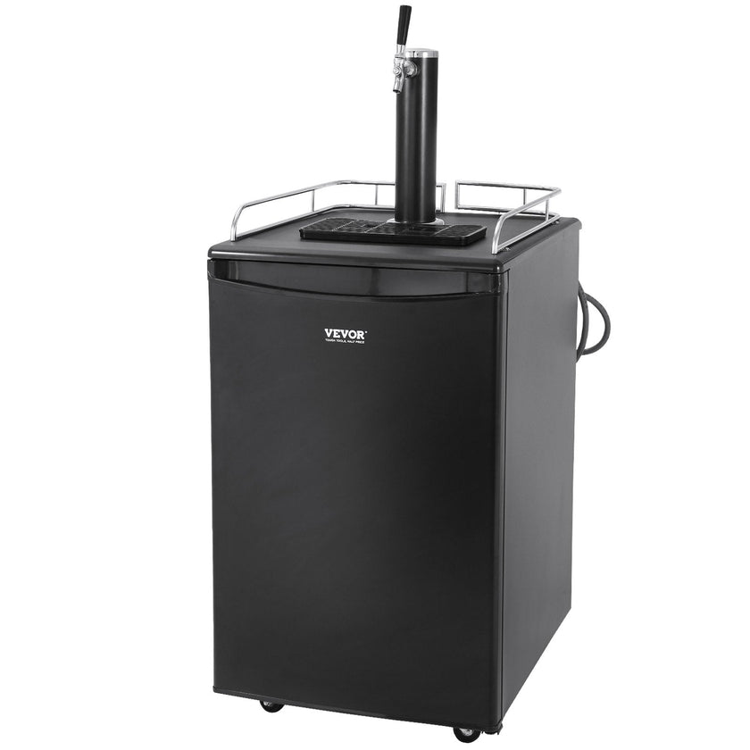 VEVOR Beer Kegerator, Single Tap Draft Beer Dispenser, Full Size Keg Refrigerator With Shelves, CO2 Cylinder, Drip Tray & Rail, 32°F- 50°F Temperature Control, Holds 1/6, 1/4, 1/2 Barrels, Black