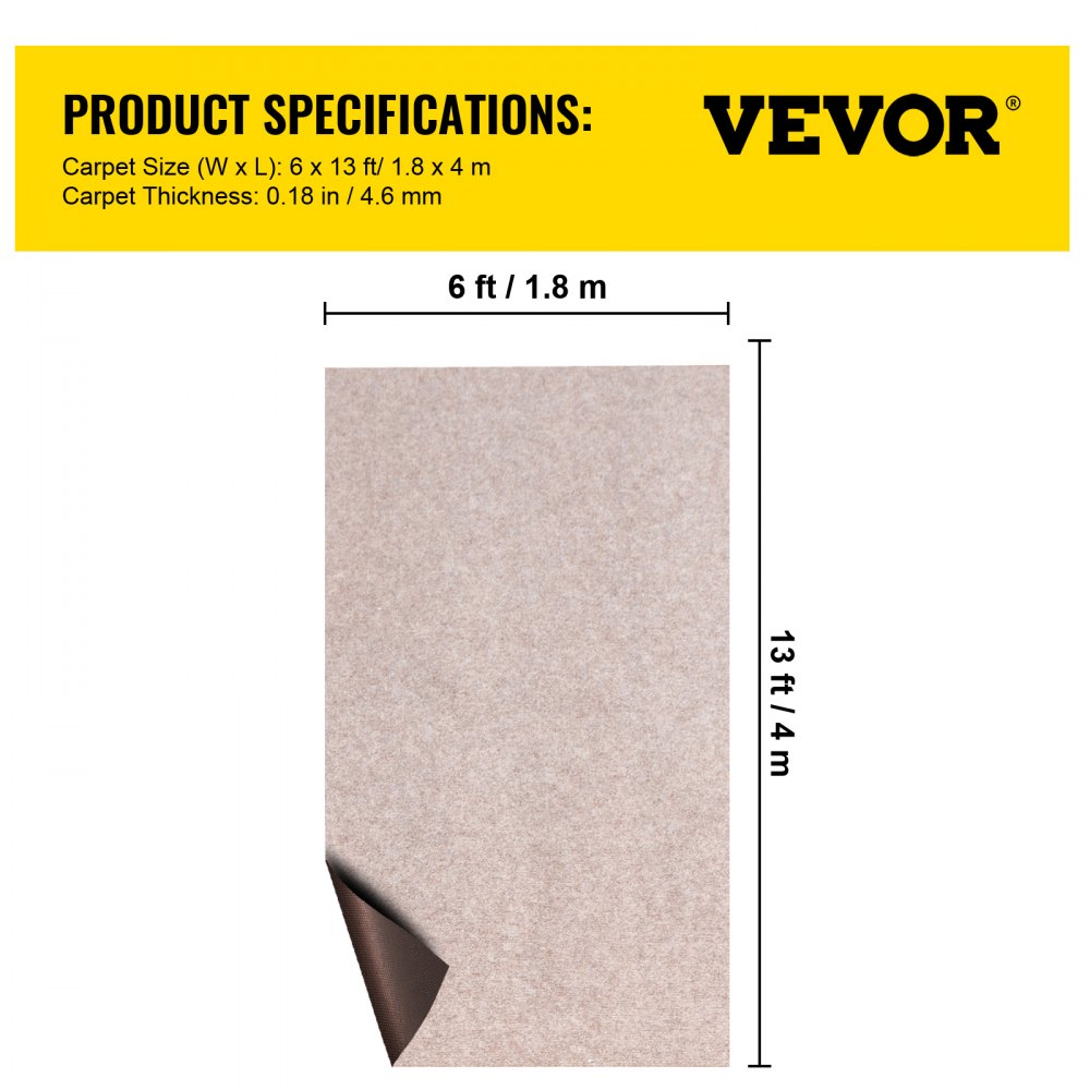 VEVOR Boat Carpet 6x13 feet, Marine Carpet for Boats, Waterproof Light Brown Indoor Outdoor Carpet with Marine Backing Anti-Slide Marine Grade Boat Carpet Cuttable Easy to Clean Patio Rugs Deck Rug
