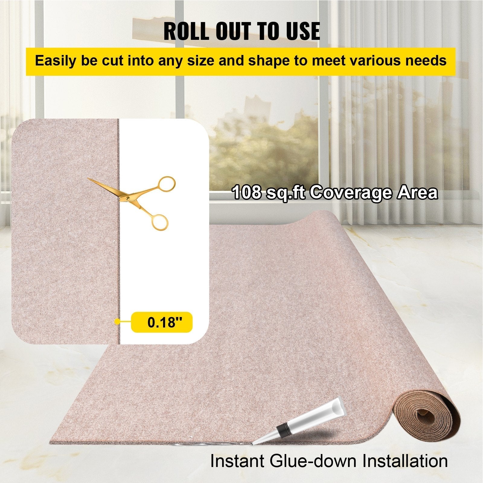 VEVOR Boat Carpet 6x18 feet, Marine Carpet for Boats, Waterproof Light Brown Indoor Outdoor Carpet with Marine Backing Anti-Slide Marine Grade Boat Carpet Cuttable Easy to Clean Patio Rugs Deck Rug