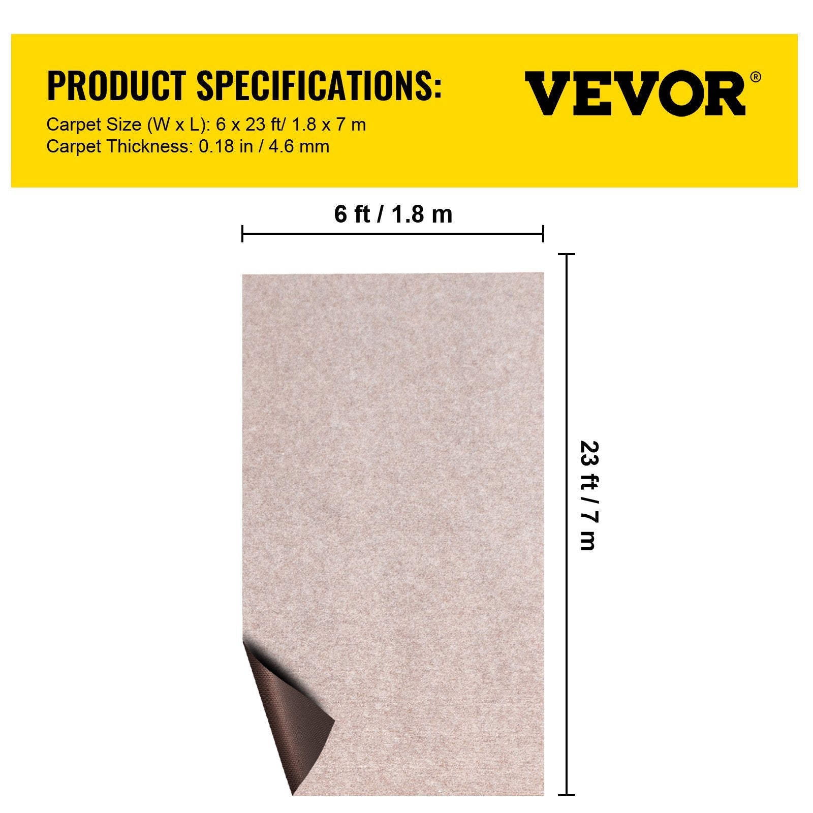 VEVOR Boat Carpet Marine Carpet 6x23' Indoor Outdoor Carpet Rug Anti-Slide Brown