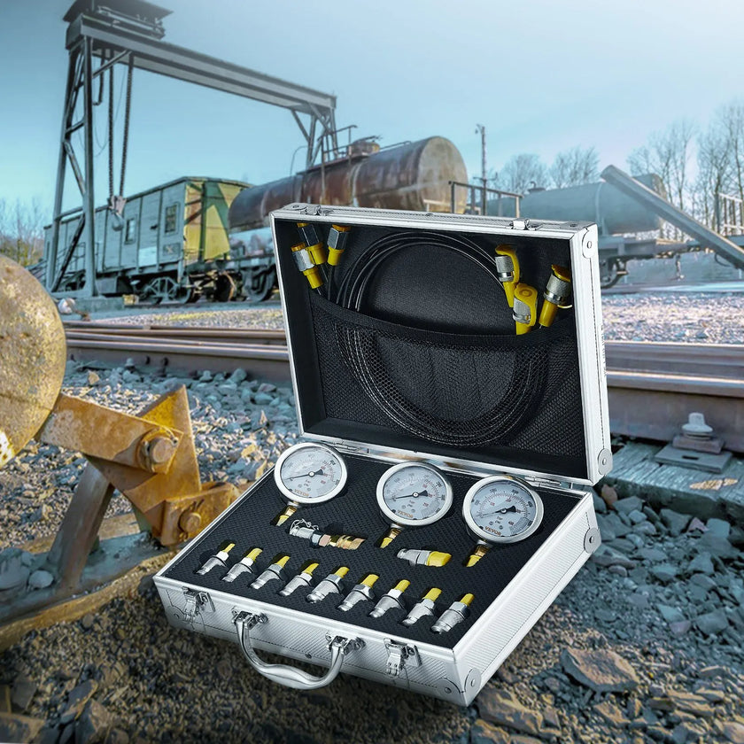 VEVOR Hydraulic Pressure Test Kit, 250/400/600bar, 3 Gauges 11 Test Couplings 3 Test Hoses, Excavator Hydraulic Test Gauge Set with Portable Carrying Case for Excavator Tractors Construction Machinery