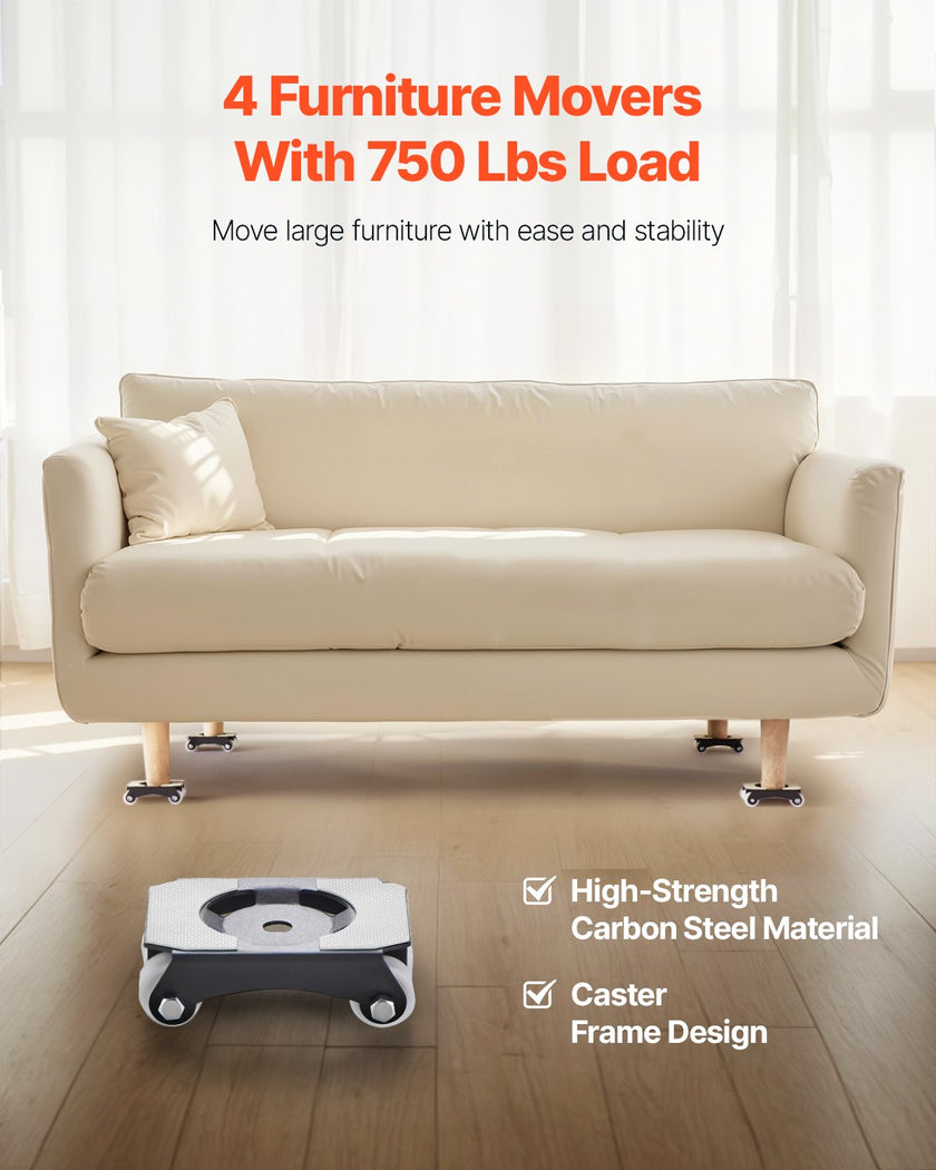 VEVOR Furniture Dolly Heavy Duty Furniture Movers with Casters 750 lbs Capacity