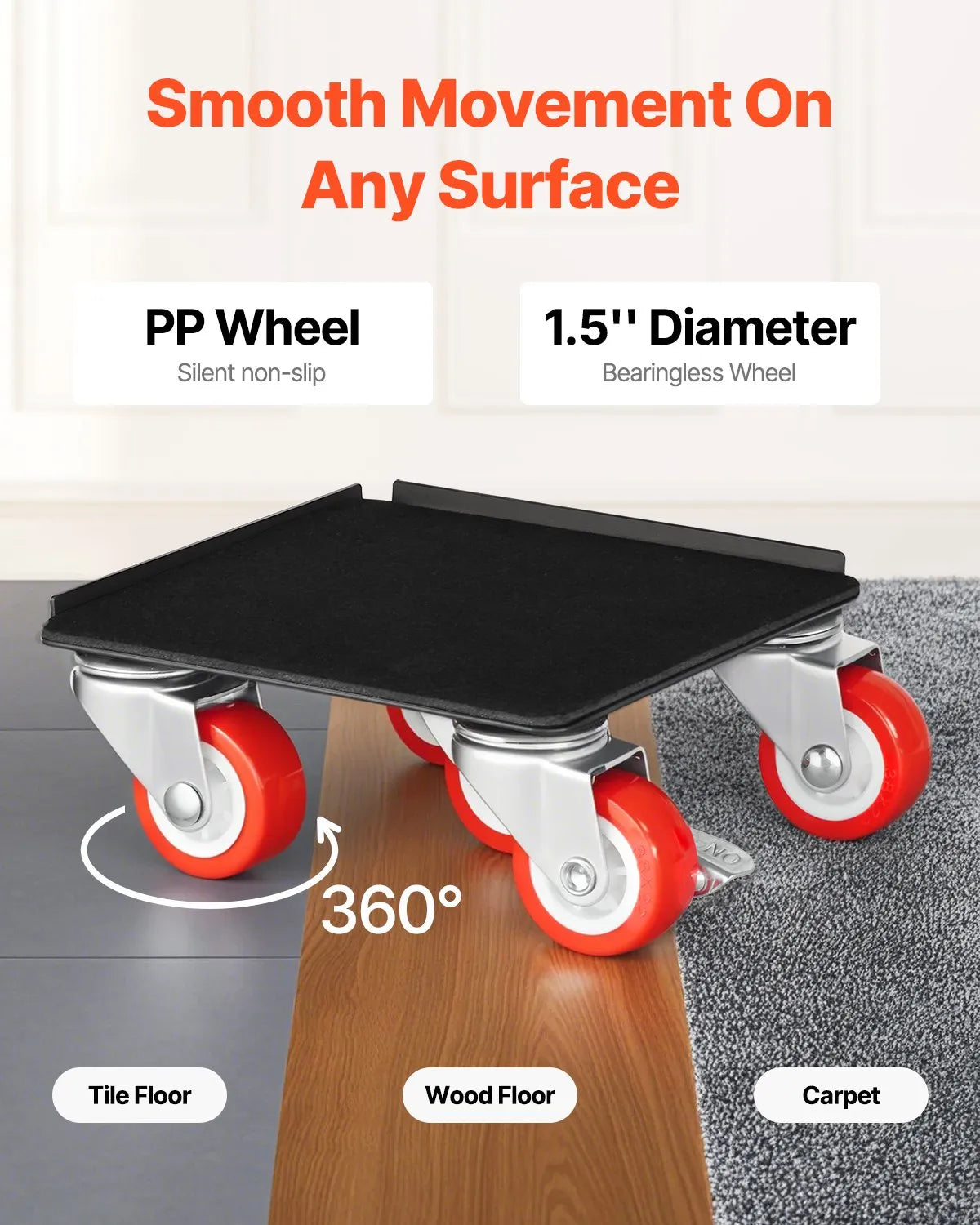 VEVOR Furniture Dolly Heavy Duty Furniture Mover with 5 Wheels 1200 lbs Capacity