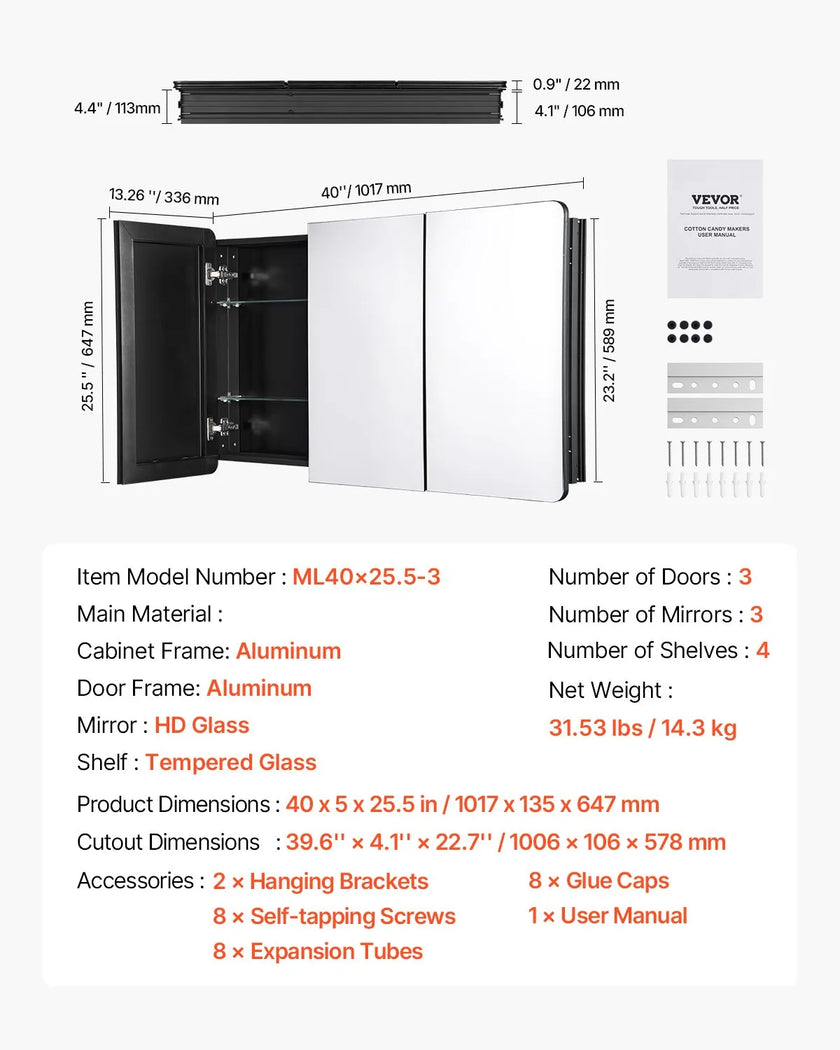 VEVOR Medicine Cabinet 25.5
