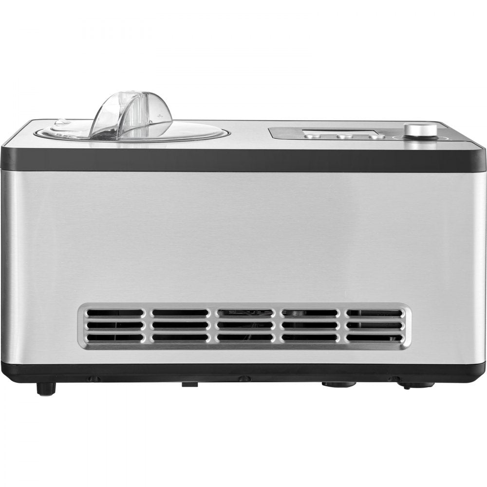 VEVOR Automatic Ice Cream Maker with Built-in Compressor, 2 Quart No Pre-freezing Fruit Yogurt Machine, Stainless Steel Electric Sorbet Maker, 3 Modes Gelato Maker with LCD Display & Timer, Silver
