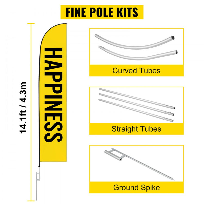 VEVOR Advertising Flag Pole, 3 x Feather Flag Bundles, 16ft Windless Flag Pole Sets with Ground Mounting Stake, 6pcs Swooper Flag Pole Kit, Feather Flag Pole for Businesses Storefronts