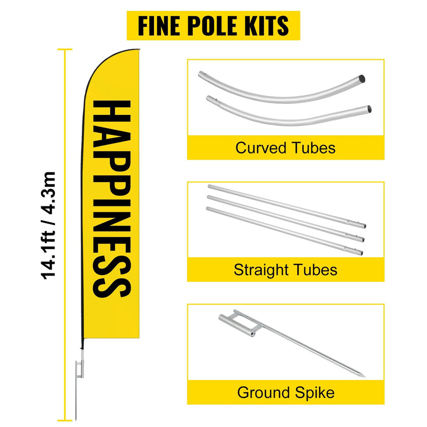 VEVOR Advertising Flag Pole, 4 x Feather Flag Bundles with Ground Spike, 16 ft Windless Flag Pole Sets with Ground Mounting Stake, 6pcs Swooper Flag Pole Kit, Sign Flag for Businesses Storefronts