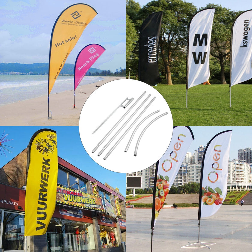 VEVOR Advertising Flag Pole, 4 x Feather Flag Bundles with Ground Spike, 16 ft Windless Flag Pole Sets with Ground Mounting Stake, 6pcs Swooper Flag Pole Kit, Sign Flag for Businesses Storefronts