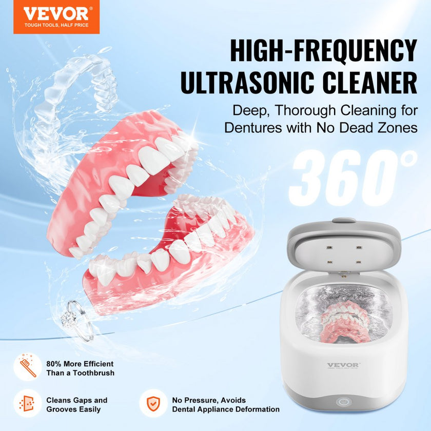 VEVOR Ultrasonic Cleaner for Dentures 200ML Retainer Cleaner Machine with UV