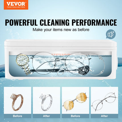 VEVOR Jewelry Cleaner Ultrasonic Machine, Ultrasonic Cleaner Machine 16oz (470ml) with 4 Timer Modes, Portable ultrasonic jewelry cleaner with Cleaning Basket for Eyeglasses, Watches, Dentures, Rings