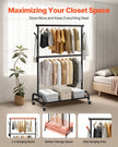 VEVOR Clothes Rack, Rolling Clothing Garment Rack with Adjustable Crossbar and Side Hooks, 150 lbs Load Capacity, Heavy Duty Carbon Steel Clothing Racks with Wheels for Bedroom, Laundry, Living Room