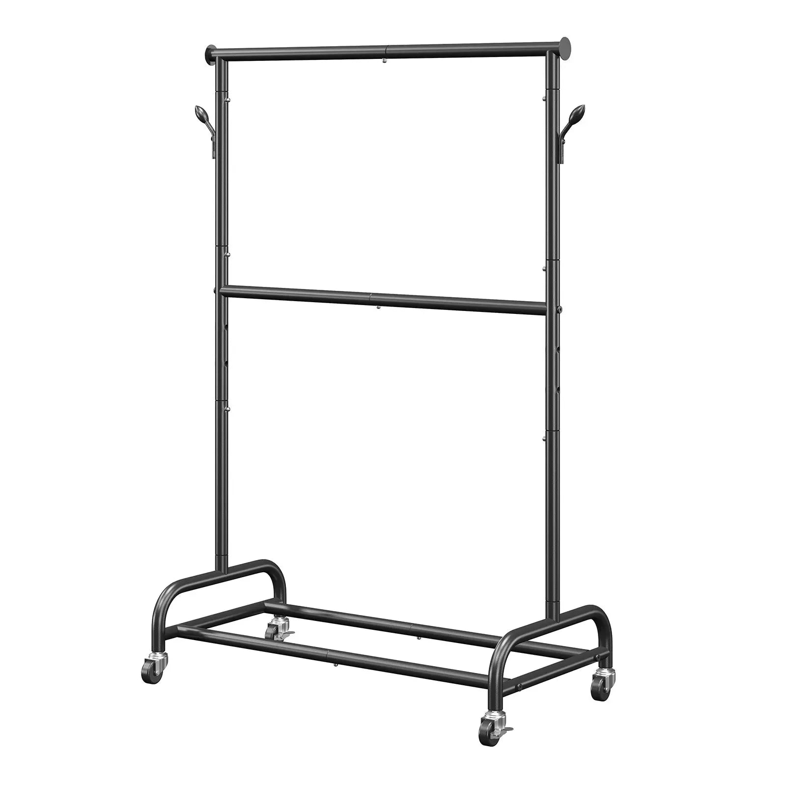 VEVOR Clothes Rack, Rolling Clothing Garment Rack with Adjustable Crossbar and Side Hooks, 150 lbs Load Capacity, Heavy Duty Carbon Steel Clothing Racks with Wheels for Bedroom, Laundry, Living Room